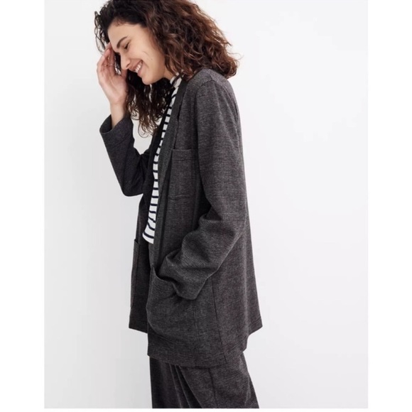 Madewell Cardigan Sz XS Glen Check Plaid Open Front Knit Blazer Longline Preppy - Picture 2 of 12